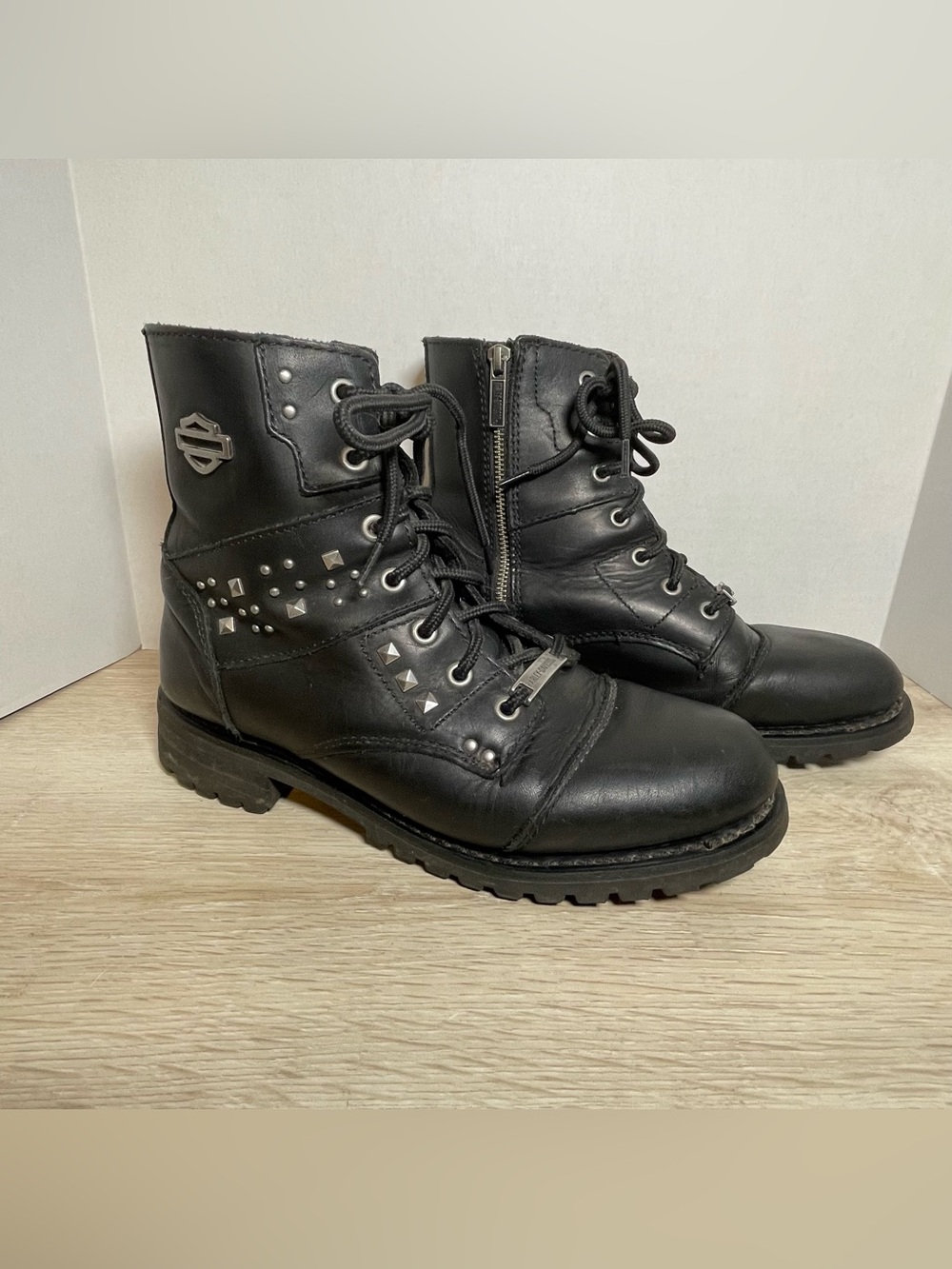 Harley Davidson Ashana Riding Boots Black D87026 Women’s 10 Side Zip Studs Biker